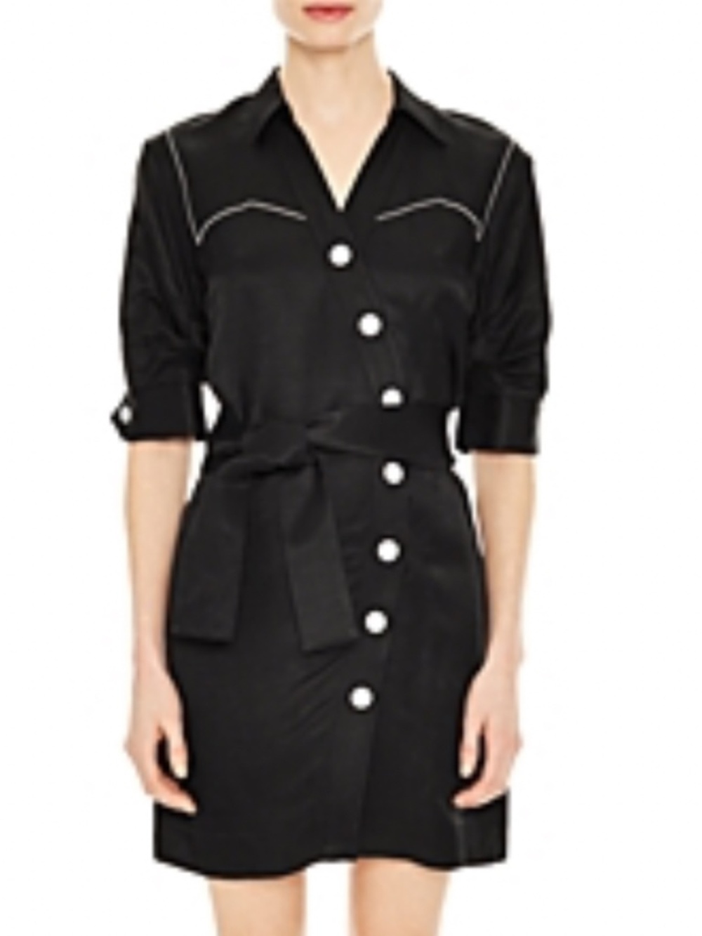 Sandro Kunga black dress snap-front closure with contrasting white buttons
